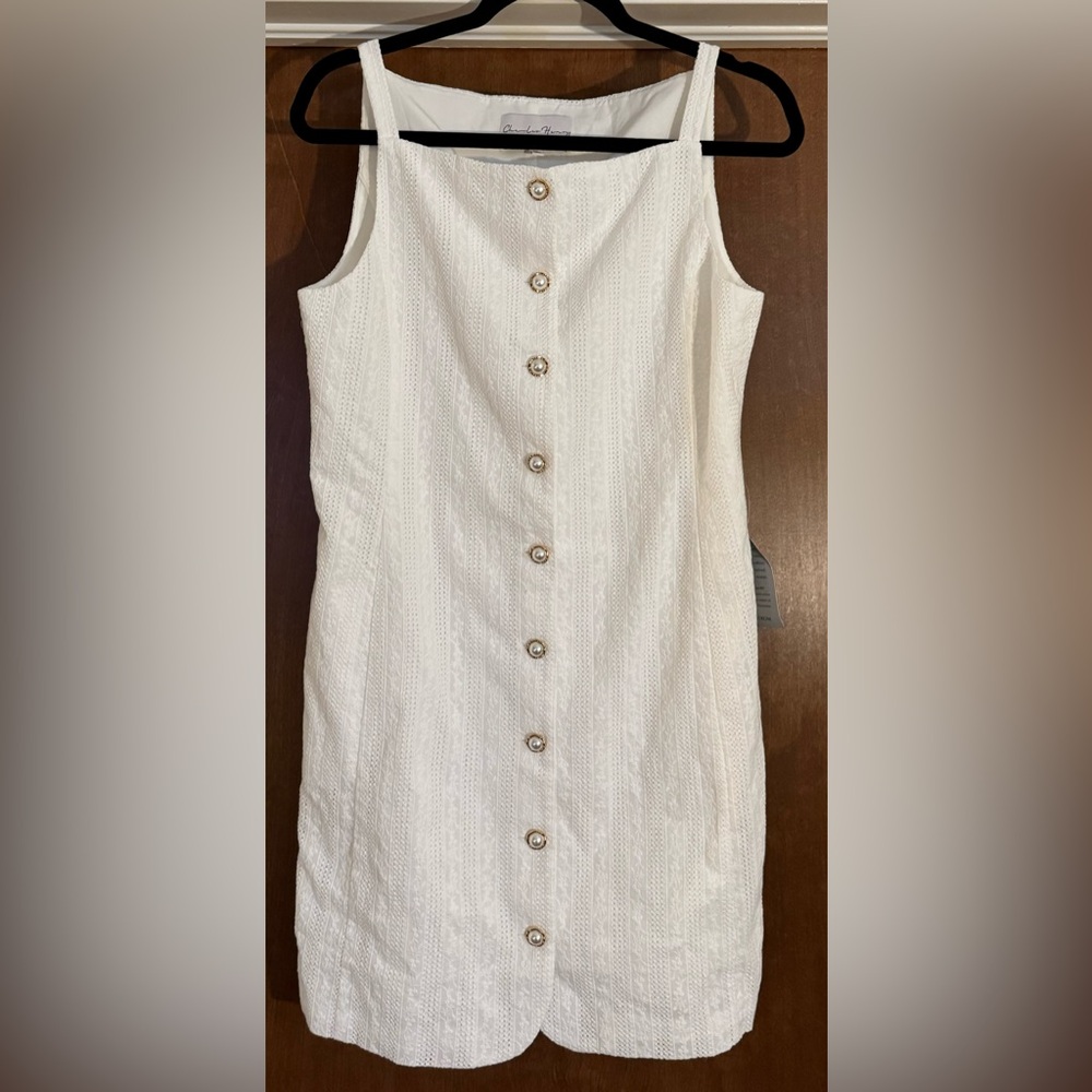 Charles Henry Textured Cotton Mini Dress White Button-Front